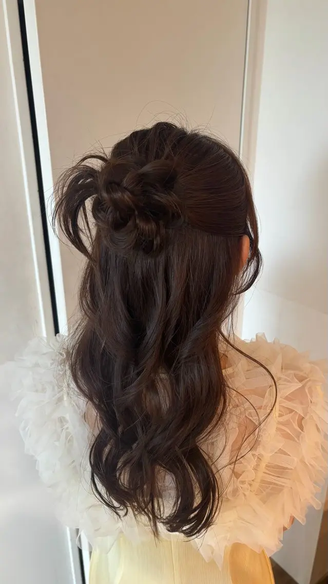 ロング ヘアアレンジ ハーフアップ お団子ヘア ヘアセット 表参道/アレンジ💐 /艶カラー/kahoのヘアスタイル