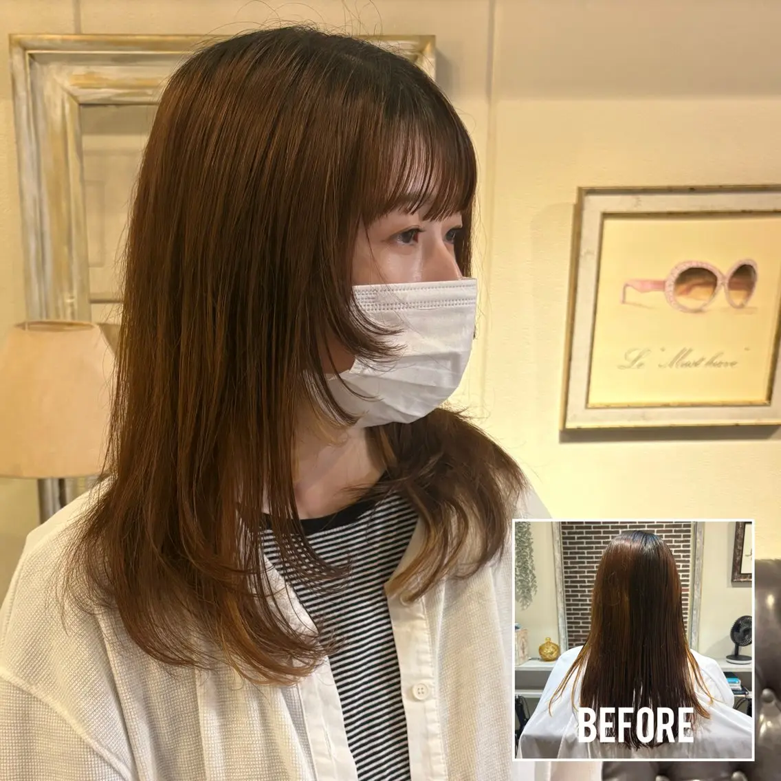 セミロング 顔周りカット レイヤーカット カット イイダ ヒナのヘアスタイル