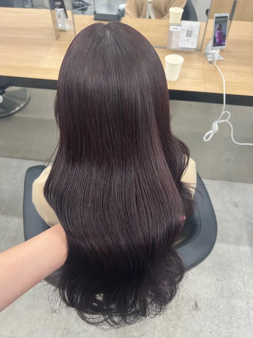 ロング カラー ブリーチ 髪質改善 トリートメント ヘアカラー 💗愛され暖色💗 ピンク/レッド💗のヘアスタイル