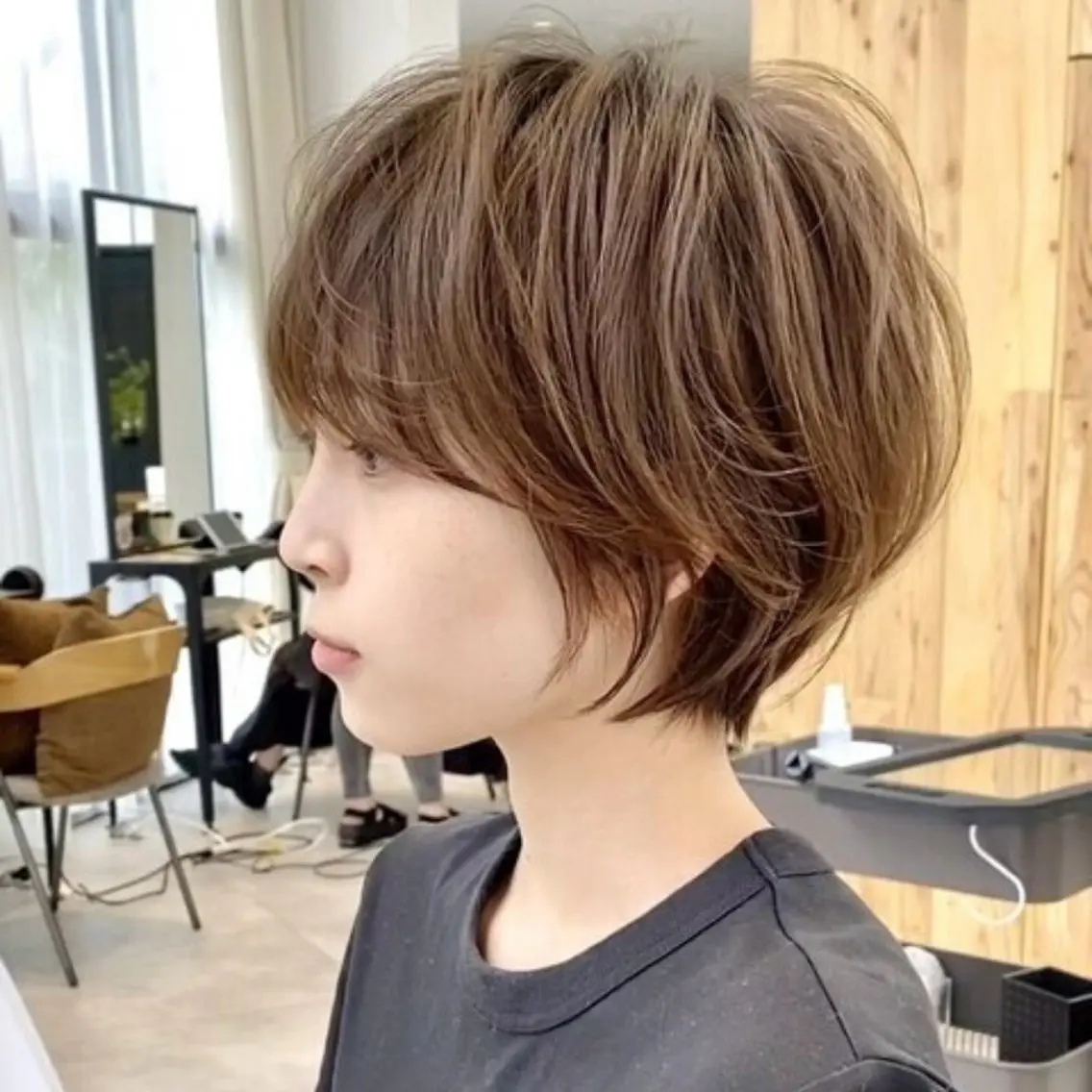 ショート カラー ショートボブ ボブレイヤー 丸みショート グレージュ ボブ カット ヘアカラー ショート/似合わせ/ 豊中/髙井のヘアスタイル