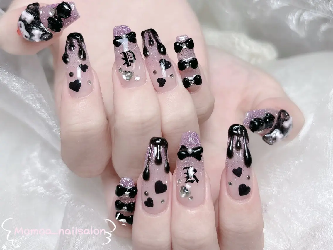 ネイル 成人式 ロングネイル マグネットネイル 大理石ネイル(マーブル) 持ち込み ハンドネイル MoMoA Nail ネイル長さ出し専門店のネイルデザイン