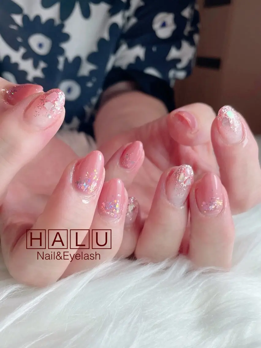 ネイル ラメ(グリッター) ピンク HALU ハルのネイルデザイン