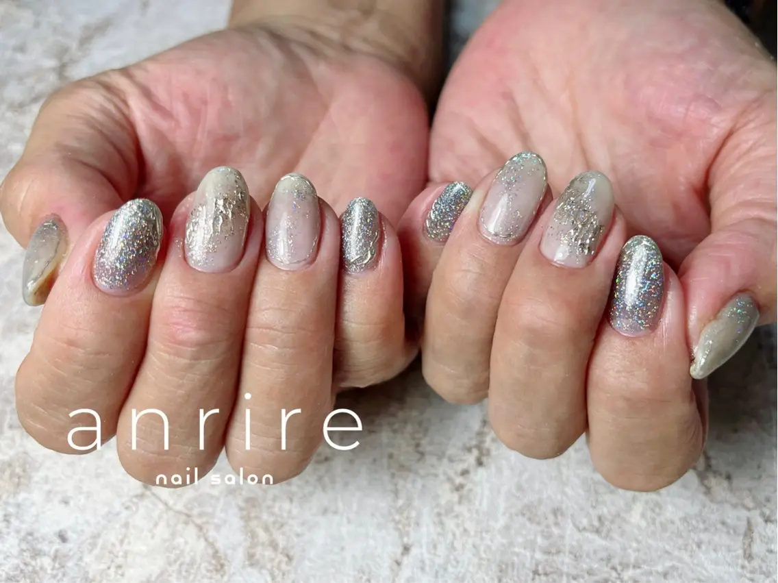 ネイル ブルー フラッシュネイル ジェルネイル キラキラネイル ミラーネイル ハンドネイル nailsalon anrireのネイルデザイン