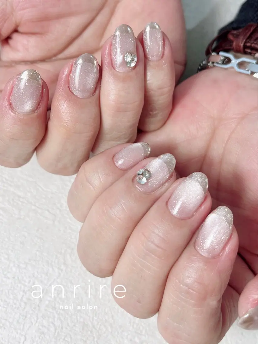 ネイル フレンチネイル マグネットネイル ミラーネイル 春ネイル nailsalon anrireのネイルデザイン