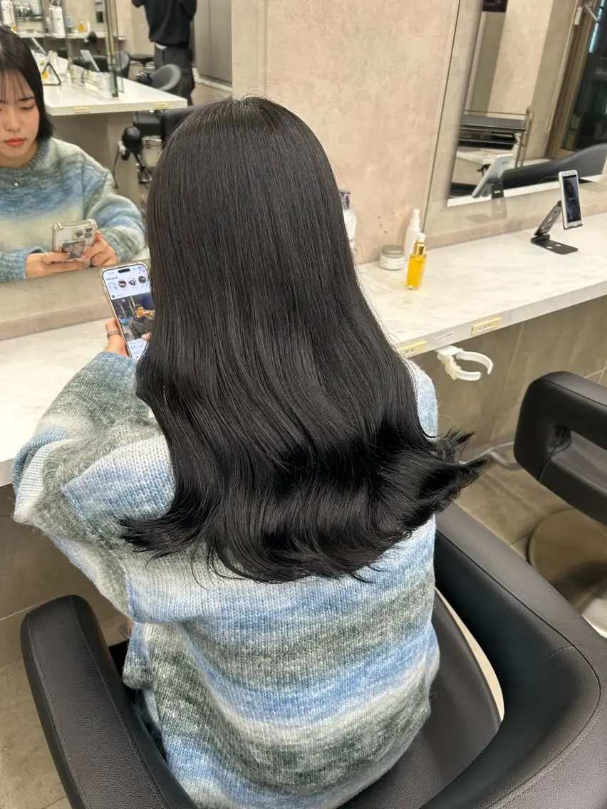 セミロング カラー パーマ ヘアアレンジ メンズ キッズ 🦋縮毛/韓国レイヤ ー/透明感カラー🦋のヘアスタイル