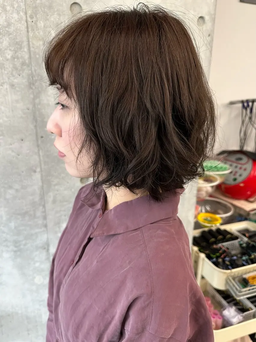 ミディアム ショートボブ ミディアムパーマ ボブ 縮毛矯正 カット ヘッドスパ ボブ/ゆるふわ ボブパーマ/とういのヘアスタイル