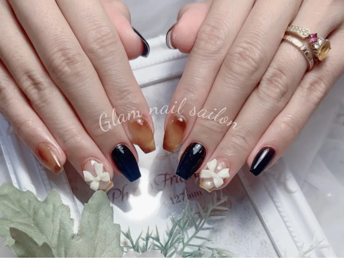 ネイル エツメ💅 長さ出し🎀デザインのネイルデザイン