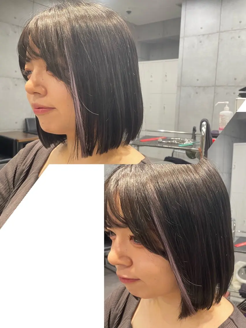 ミディアム 切りっぱなしボブ ボブ カット ヘアカラー トリートメント 💫newi💫村上 孝一のヘアスタイル