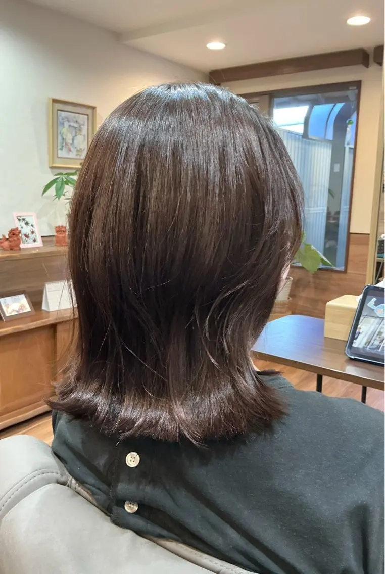 ミディアム カラー 顔周りカット レイヤーカット 縮毛矯正 Annon プライベートサロンのヘアスタイル