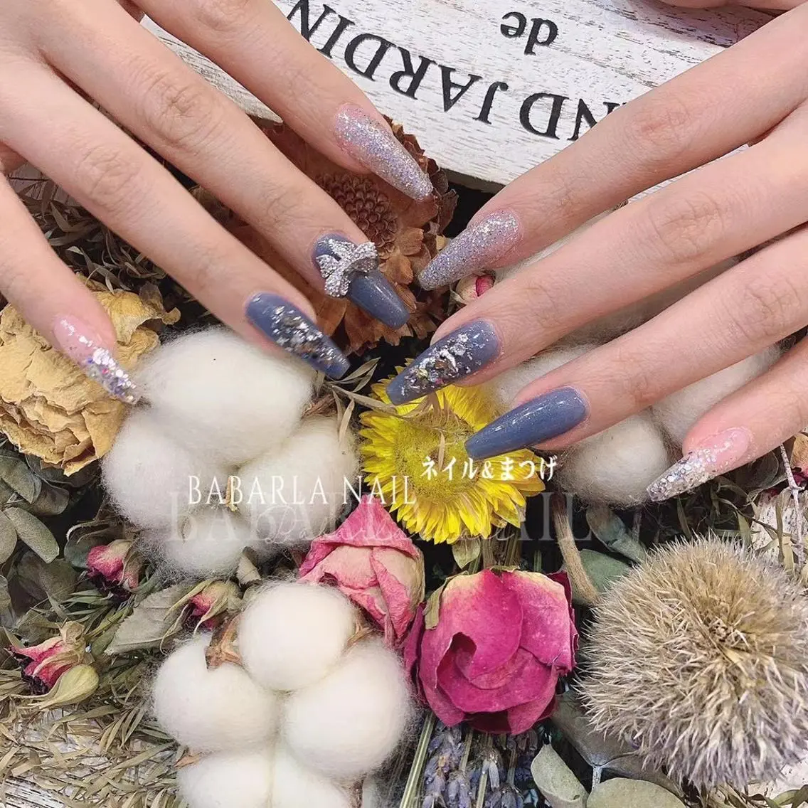 ネイル ブルー シルバー Babarla nailのネイルデザイン