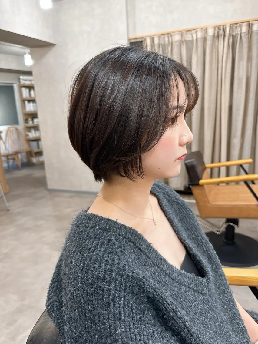 ショート くせ毛 酸性ストレート カット 縮毛矯正 トリートメント 心斎橋/縮毛矯正/美 容師/unir 藤本のヘアスタイル