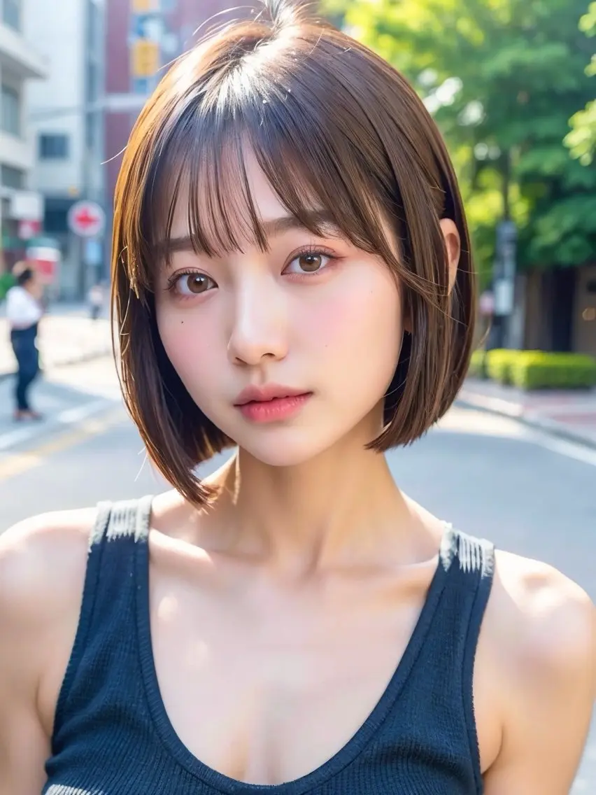 ショート 切りっぱなしボブ ボブ 髪質改善 韓国風ヘア レイヤーカット 🩵髪質改善🩵 韓国ヘア🩵花澤みりのヘアスタイル