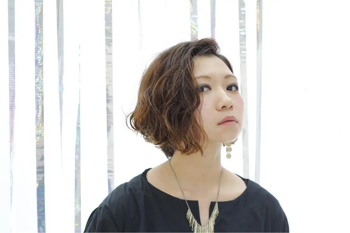 ミディアム カラー パーマ ミディアムパーマ ボブ 木村 美菜のヘアスタイル