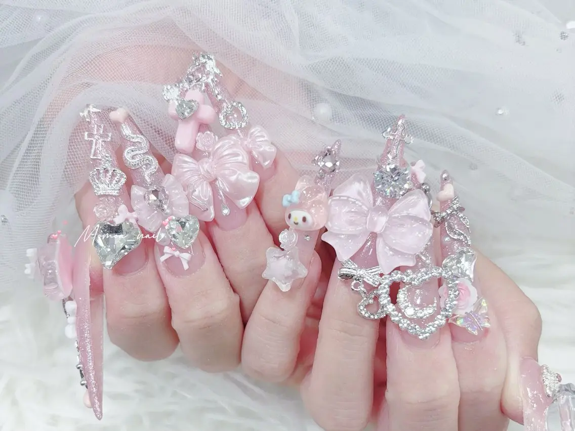 ネイル 成人式 マグネットネイル 大理石ネイル(マーブル) リボン 夏ネイル ハンドネイル MoMoA Nail ネイル長さ出し専門店のネイルデザイン