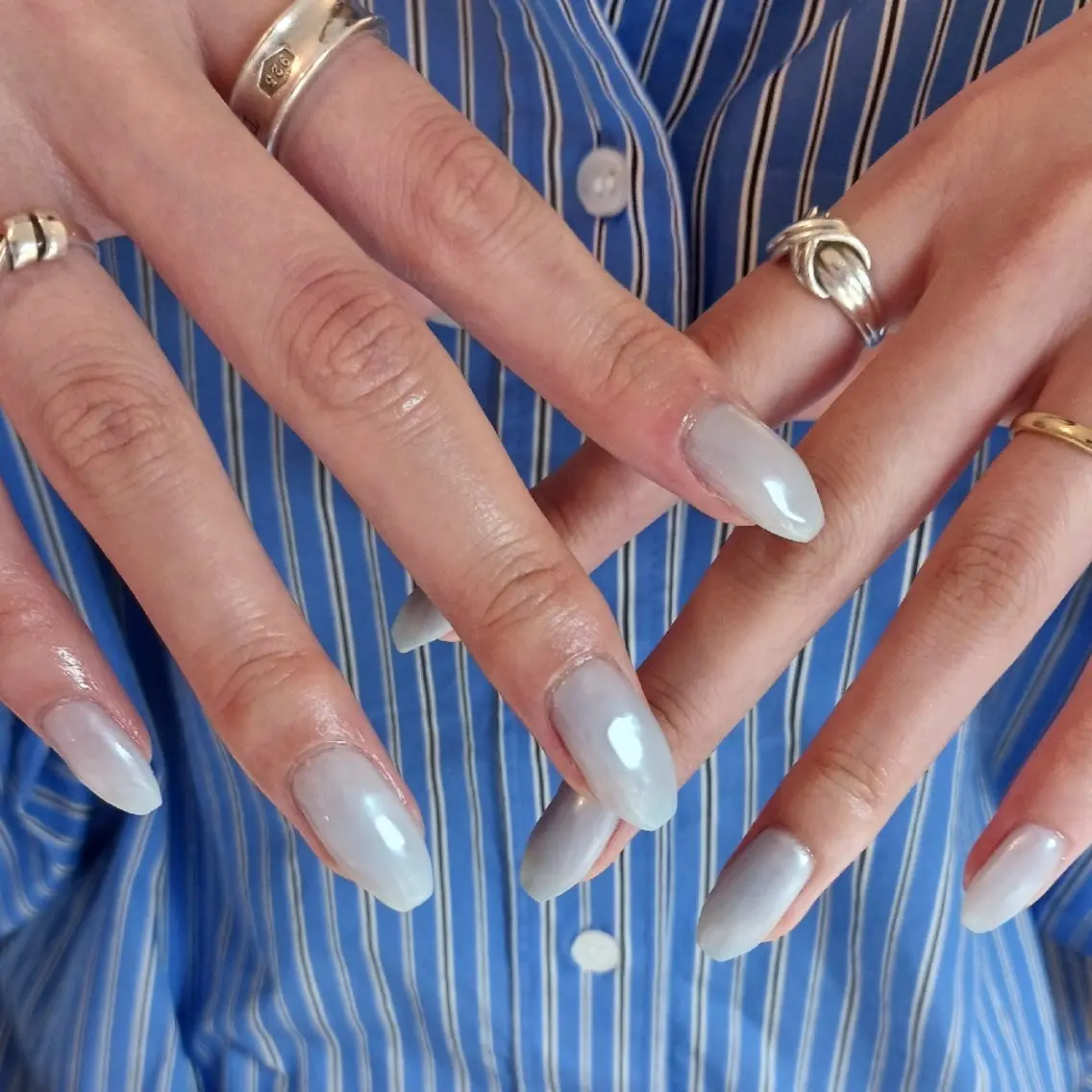 ネイル ブルー 持ち込み ワンカラーネイル ハンドネイル owlnail /持込みデザイン専門のネイルデザイン