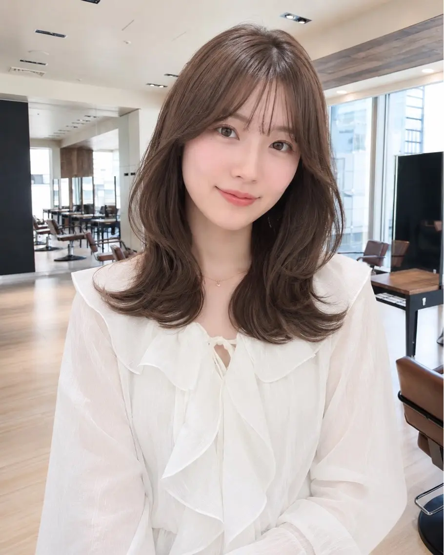 ミディアム カラー 透明感カラー レイヤーカット 似合わせカット 小顔カット カット トリートメント 早野太陽 ミディアムカットのヘアスタイル