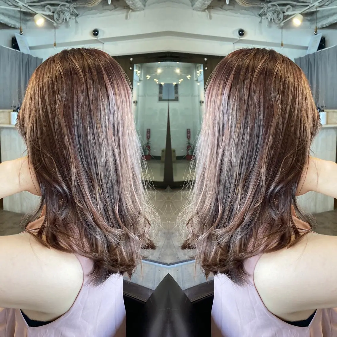 ミディアム カラー パーマ ヘアアレンジ アッシュ ラベンダーカラー ラベンダーアッシュ 美髪・艶髪特化美容師 RYOJIのヘアスタイル