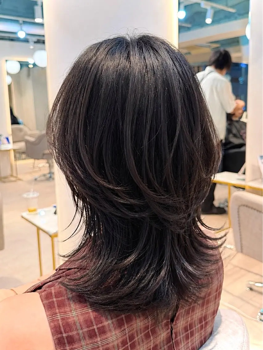 ロング ハッシュカット レイヤーカット カット ヘアカラー トリートメント ハッシュカット/銀座 /バタフライレイヤーのヘアスタイル