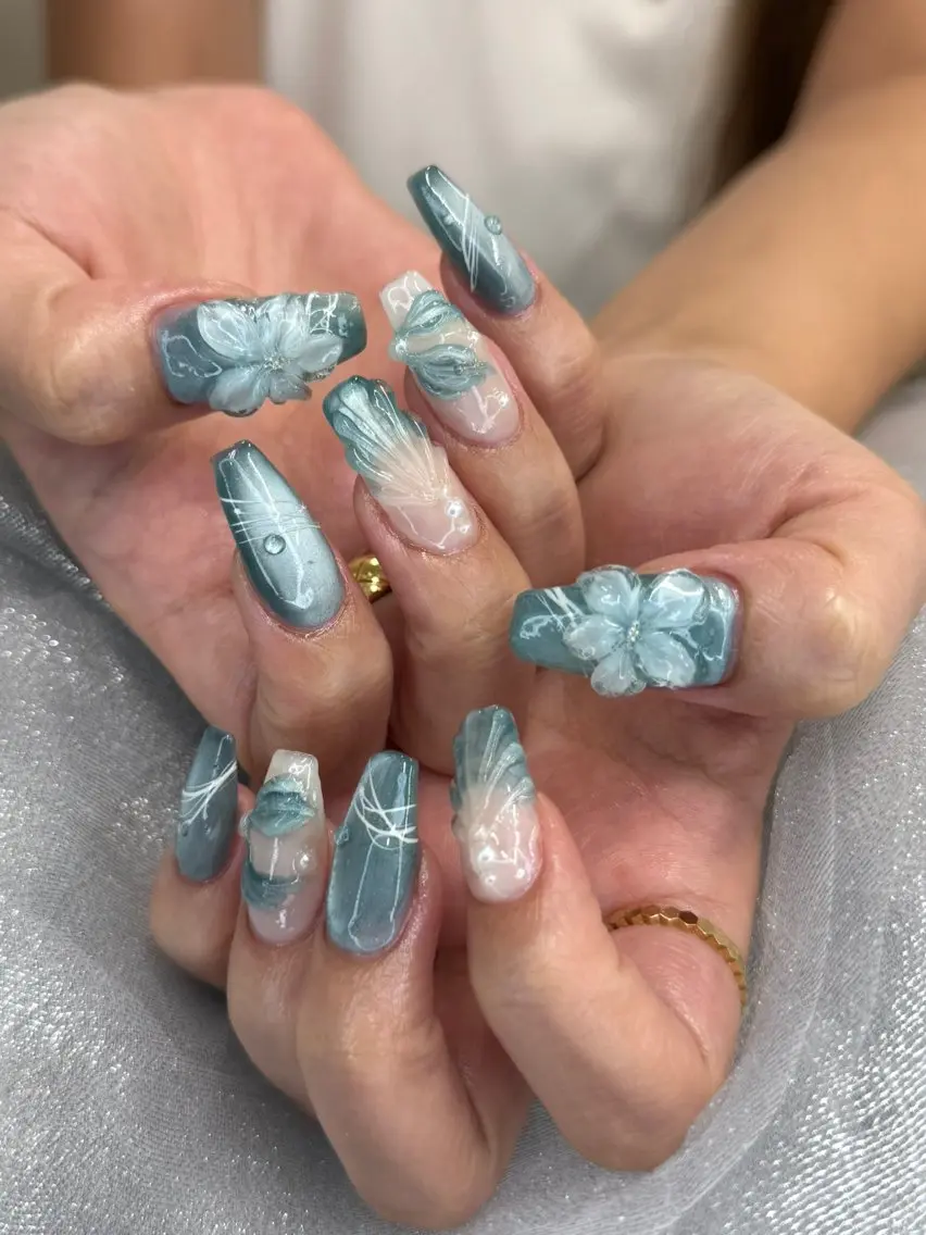 ネイル フットネイル 氷ネイル・うるうるネイル マットネイル ニュアンスネイル リボン ハンドネイル Akina Nailのネイルデザイン