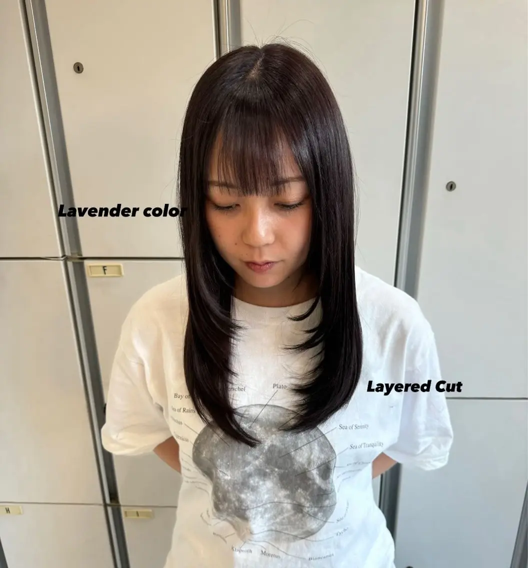 ロング カラー ラベンダーカラー レイヤーカット ブリーチなしwカラー /艶カラー/oukaのヘアスタイル