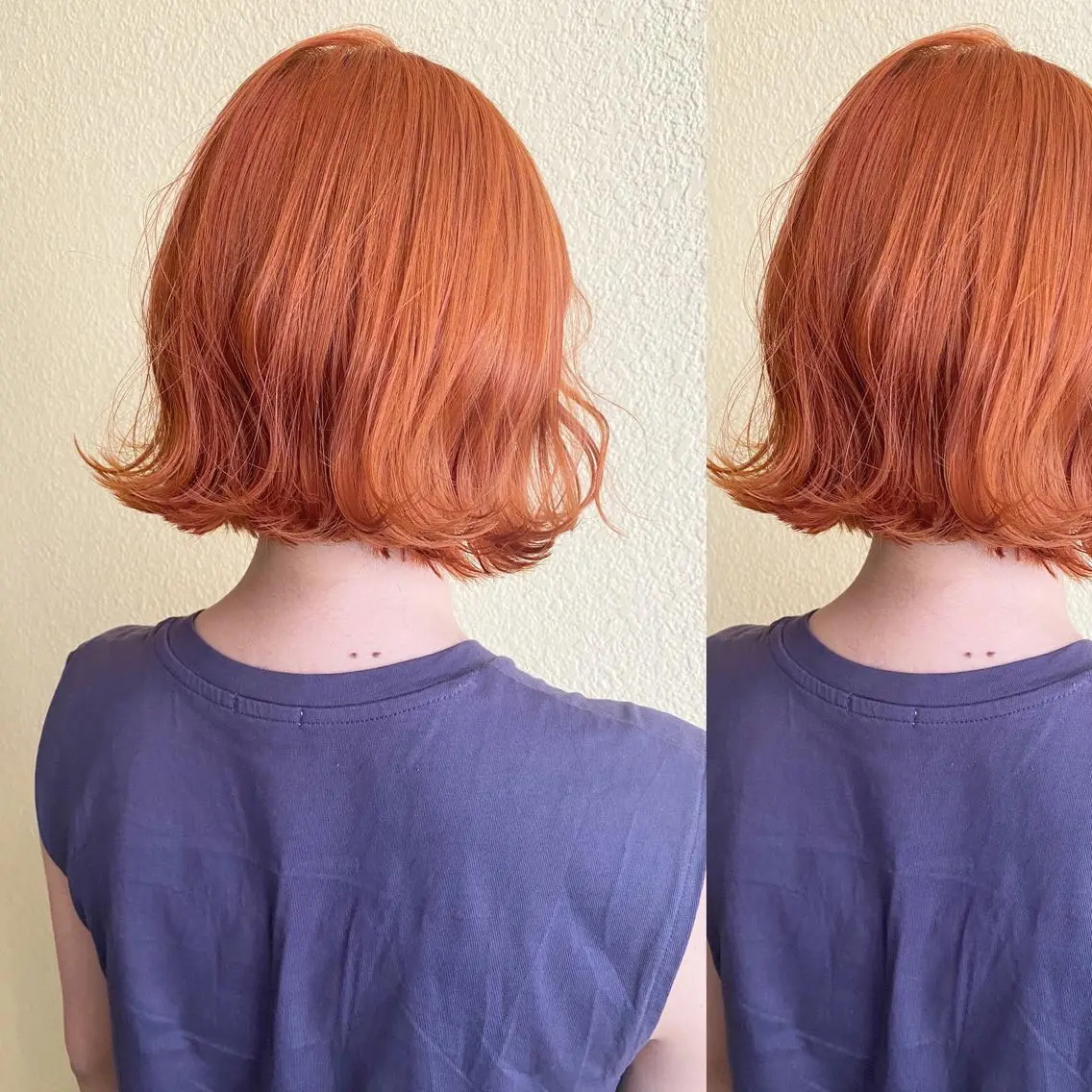 ミディアム カラー オレンジ ボブ カット ヘアカラー トリートメント ツキノキ ミナのヘアスタイル