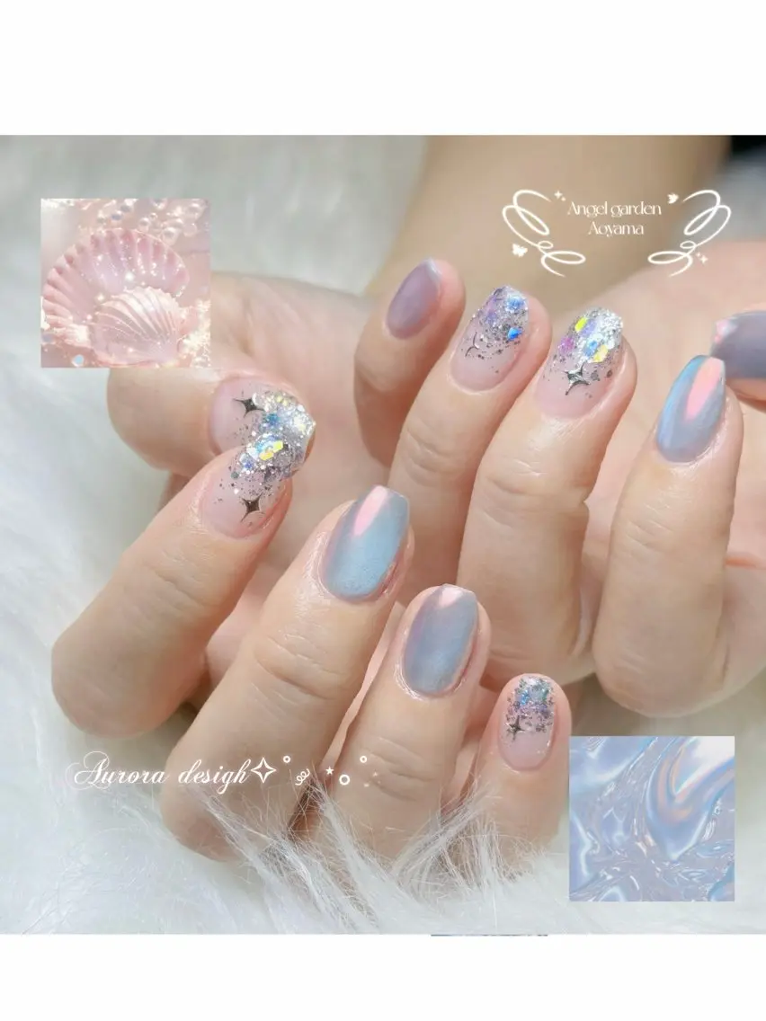 ネイル オーロラネイル ミラーネイル Angel Garden池袋のネイルデザイン