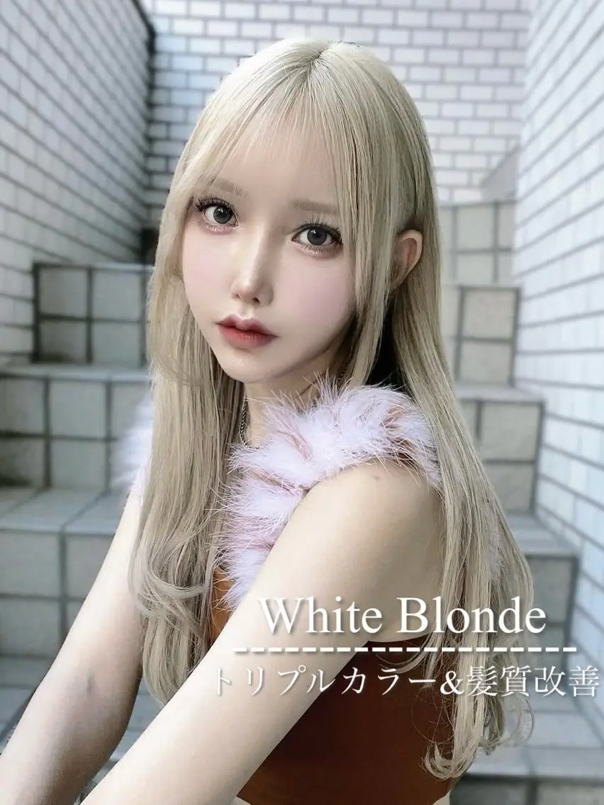 セミロング カラー シールエクステ ベージュカラー 黒髪 ブリーチ ブロンド カット ヘアカラー ハイトーン特化💍 NØRN💍韓国のヘアスタイル