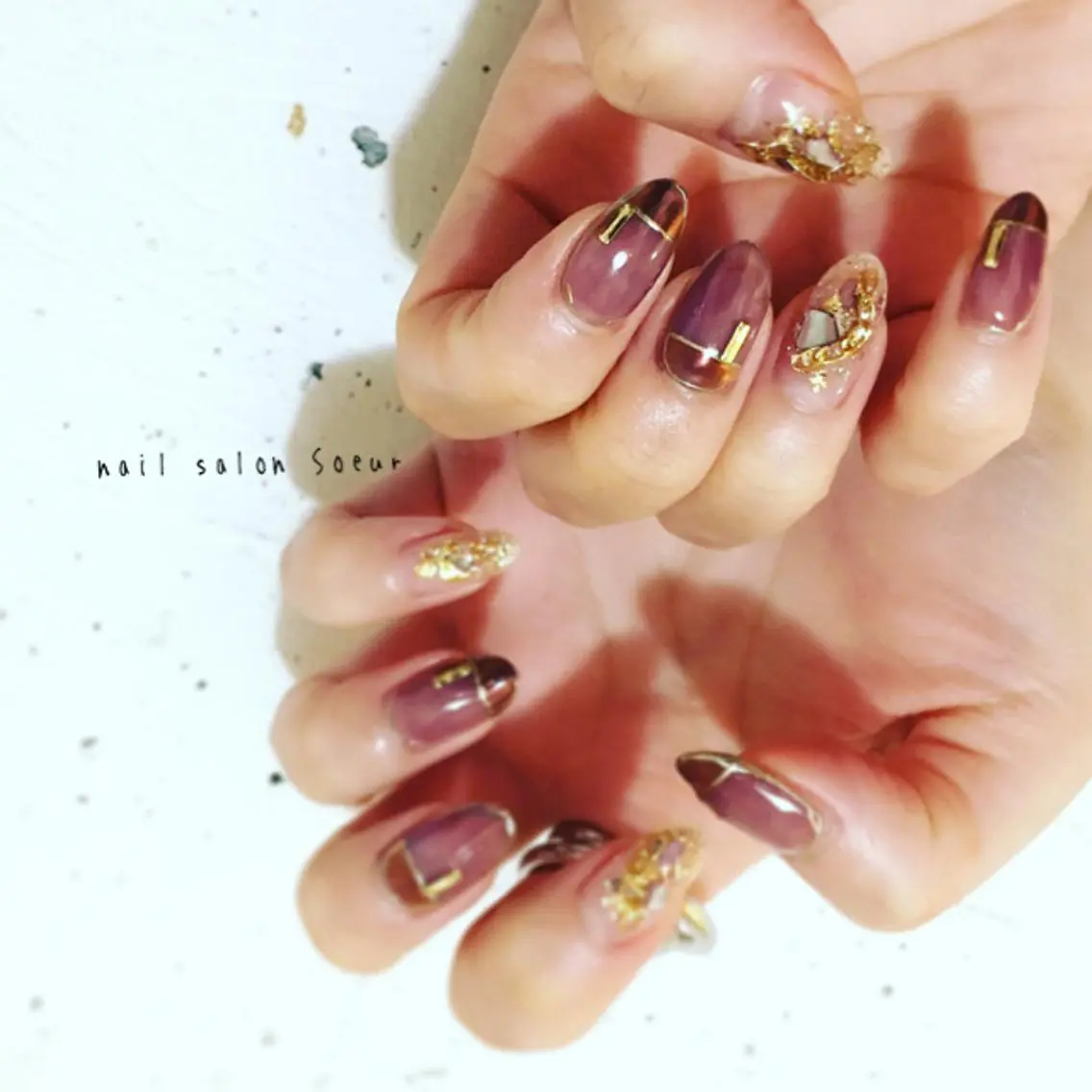 ネイル アートネイル ブラウン ジェルネイル ニュアンスネイル ハンドネイル nail salon Soeurのネイルデザイン