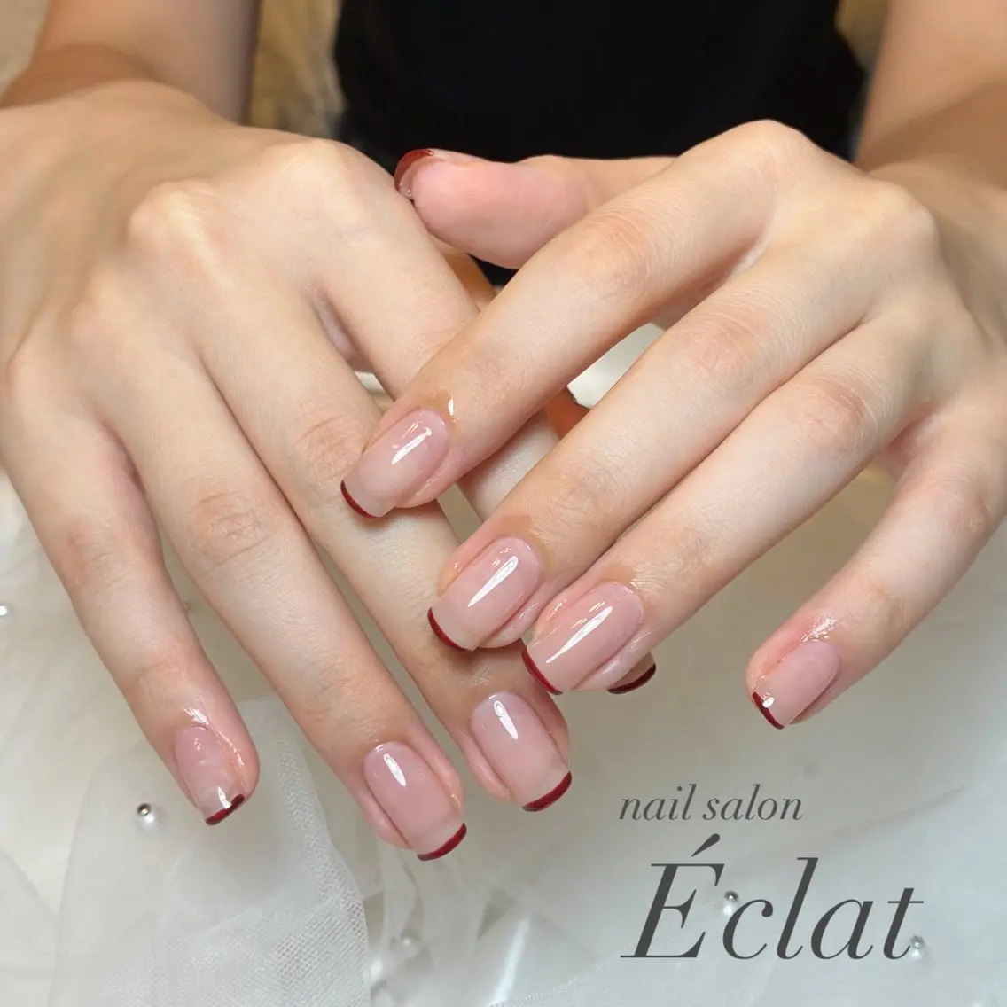 ネイル ボルドー フレンチネイル ハンドネイル nail salon Éclatのネイルデザイン