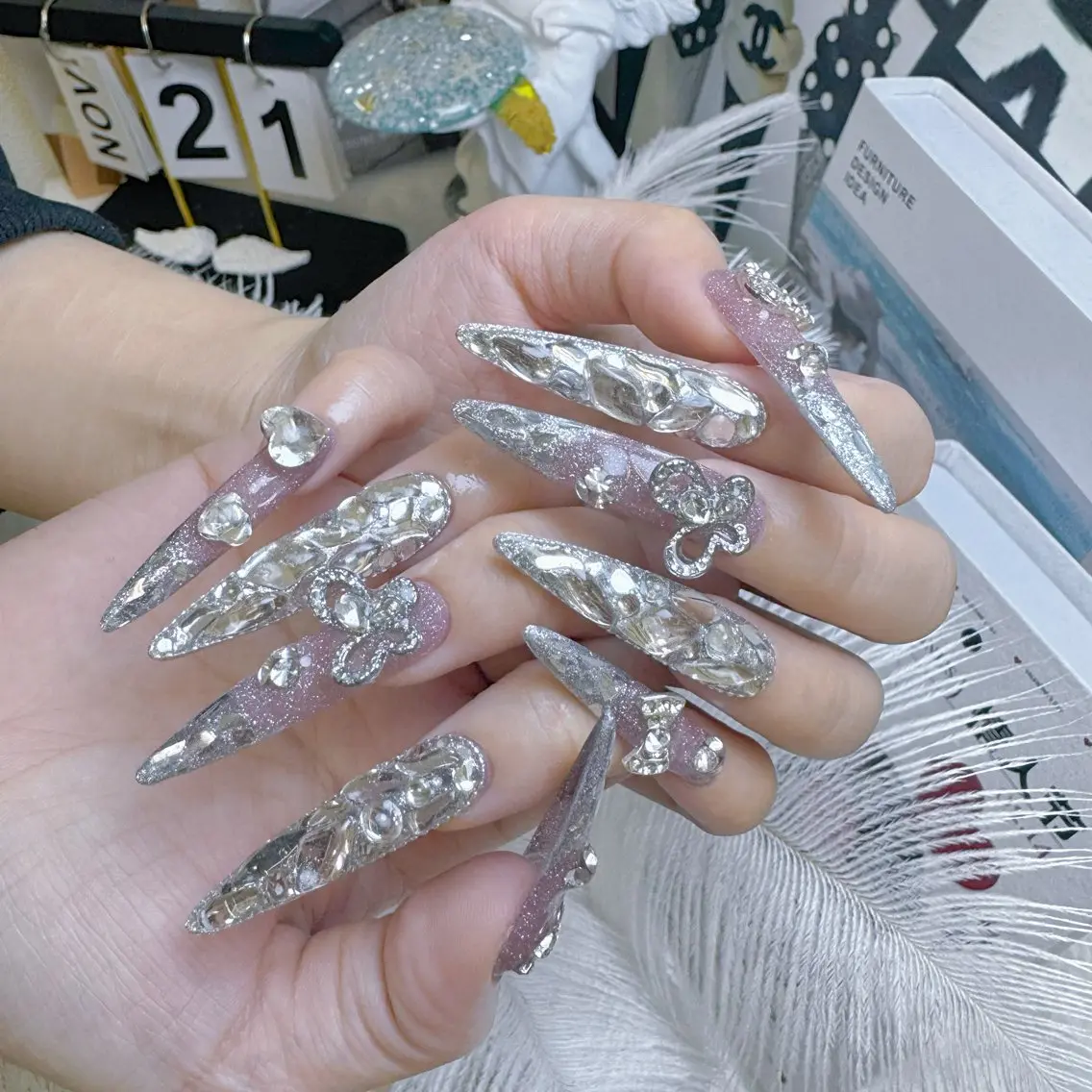 ネイル クリアネイル ハート キラキラネイル 韓国ネイル マグネットネイル ハンドネイル princess スカルプ専門店のネイルデザイン