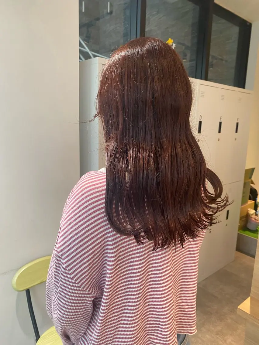 セミロング カラー ブリーチ ブラウンカラー ブリーチなしカラー ピンクカラー ピンクブラウン カット ヘアカラー トリートメント オスズ 🎀´-のヘアスタイル