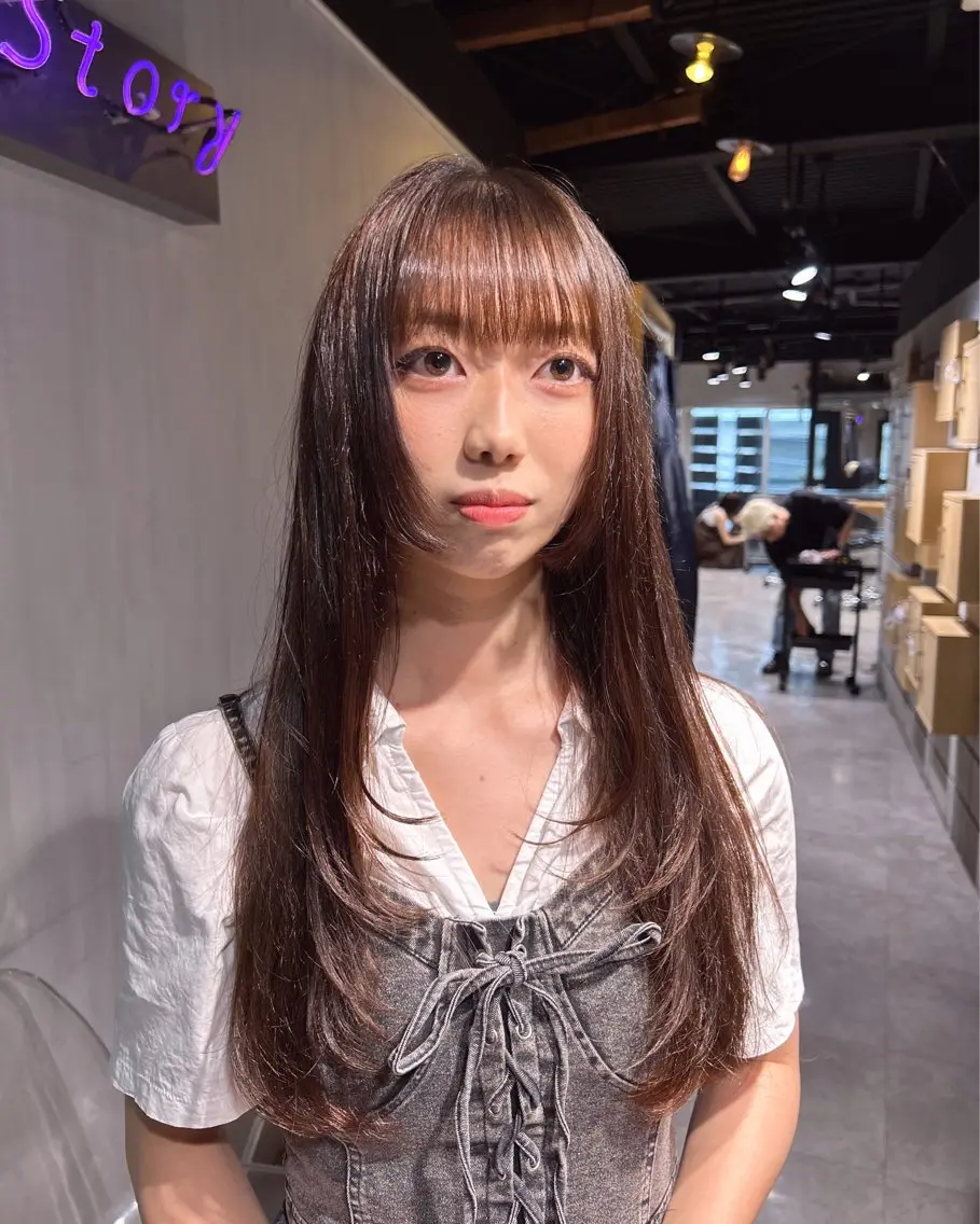 ロング アッシュ ピンクブラウン パープルカラー 髪質改善 レイヤーカット MEI🎀レイヤー 🎀韓国styleのヘアスタイル