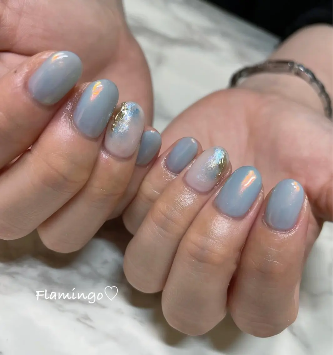 ネイル ジェルネイル ミラーネイル ニュアンスネイル 夏ネイル フィルイン／自爪育成 ／爪に優しい施術のネイルデザイン