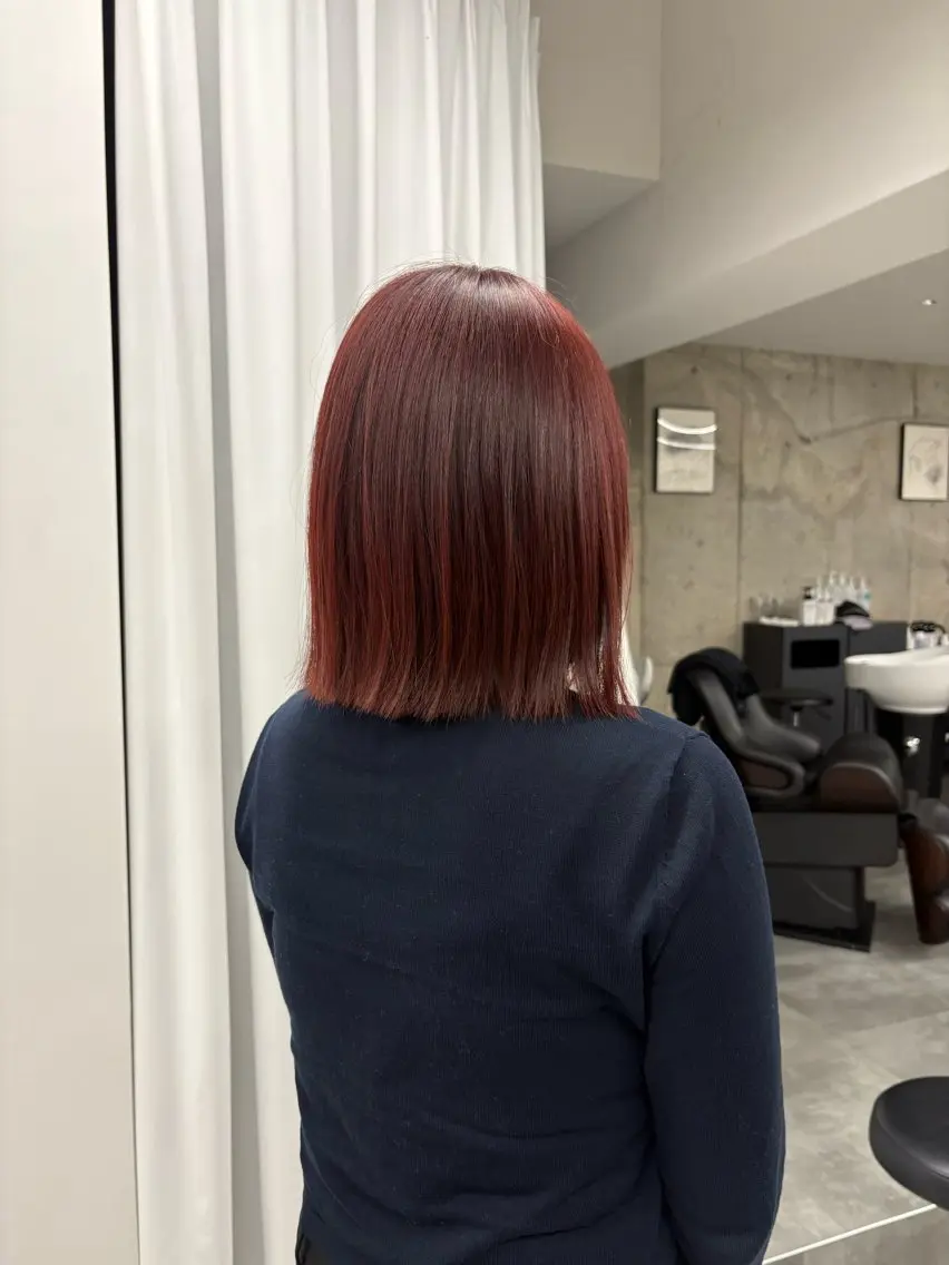 ミディアム カラー レッドカラー カット ヘアカラー 笹山 未夢のヘアスタイル
