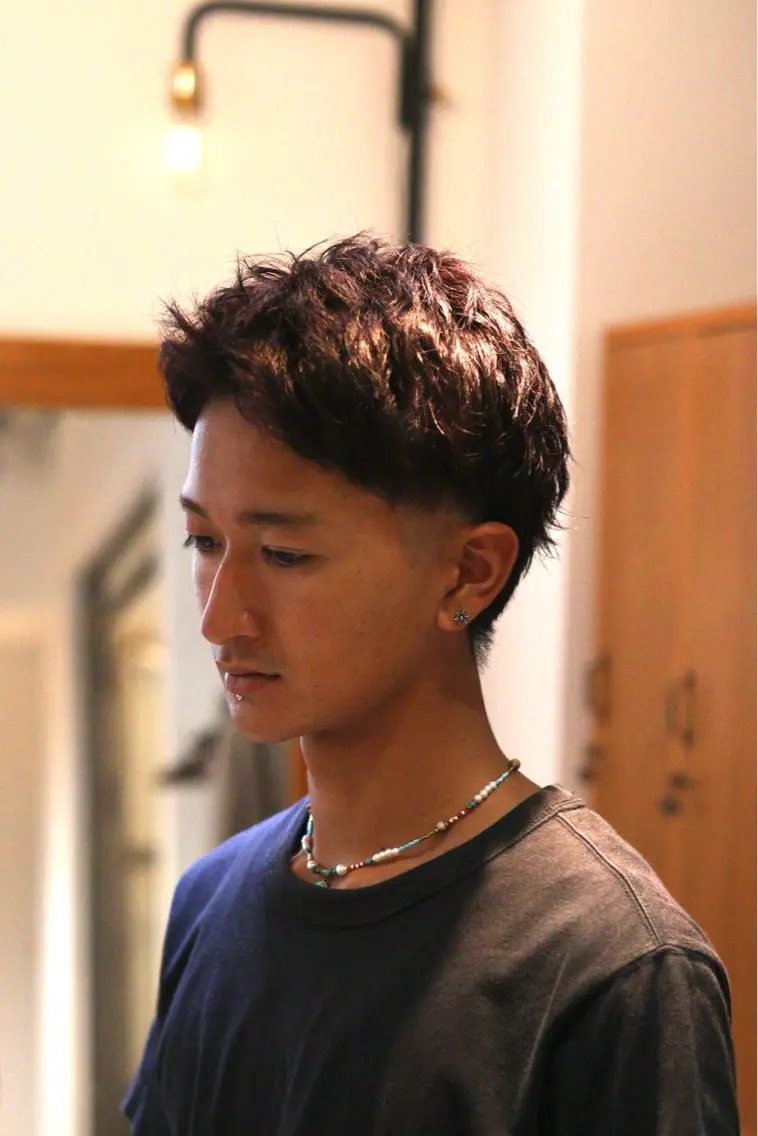 ショート カラー メンズ 栄/海外風カラー/ ナチュラル縮毛のヘアスタイル