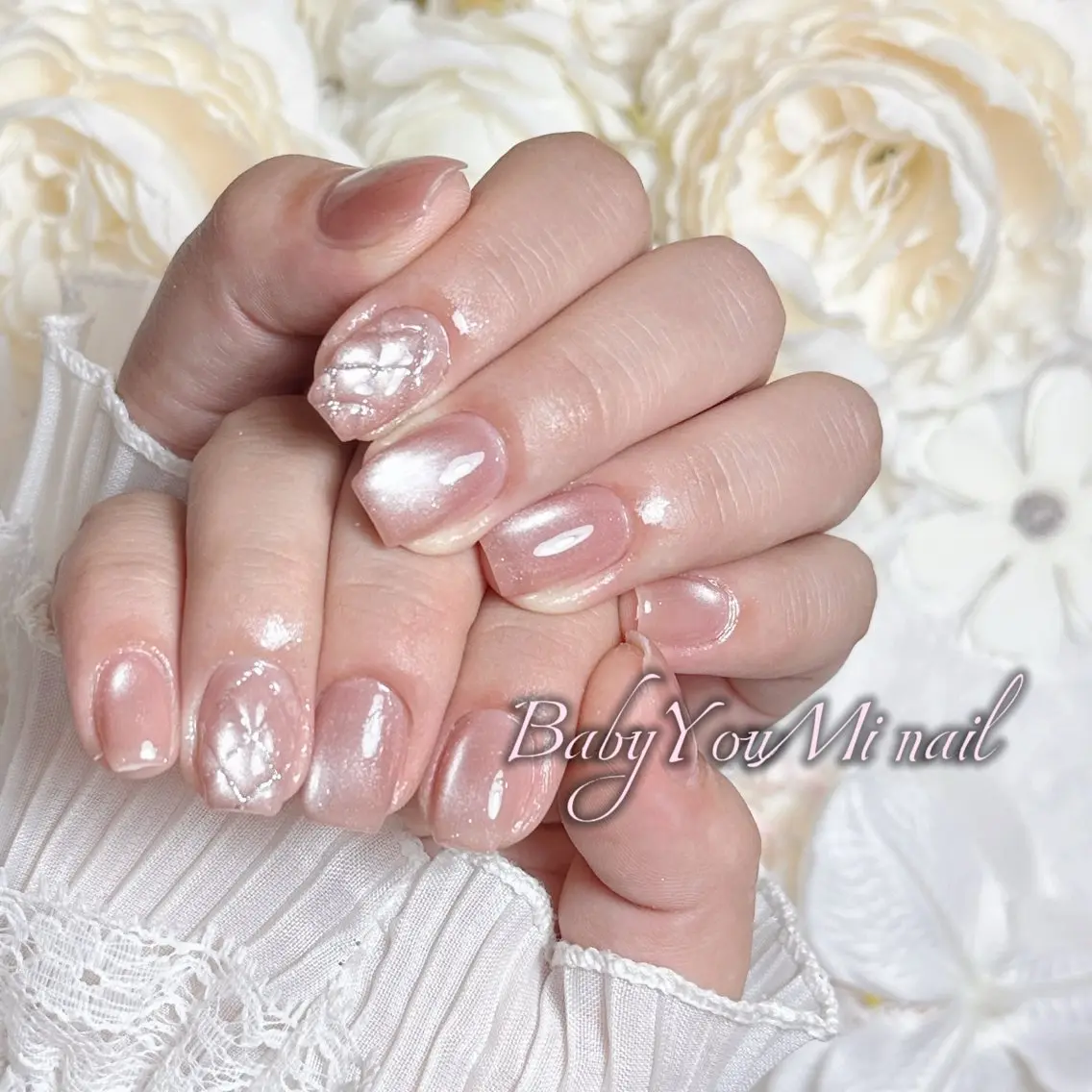 ネイル オーロラネイル チークネイル 成人式 フットネイル フレンチネイル ハンドネイル BabyYouMi nailのネイルデザイン