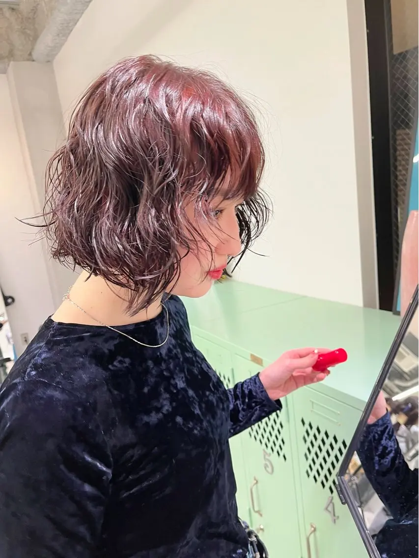 ショート カラー パーマ ボブ ニュアンスパーマ カット ヘアカラー パーマ 似合わせパーマ/ kazuのヘアスタイル