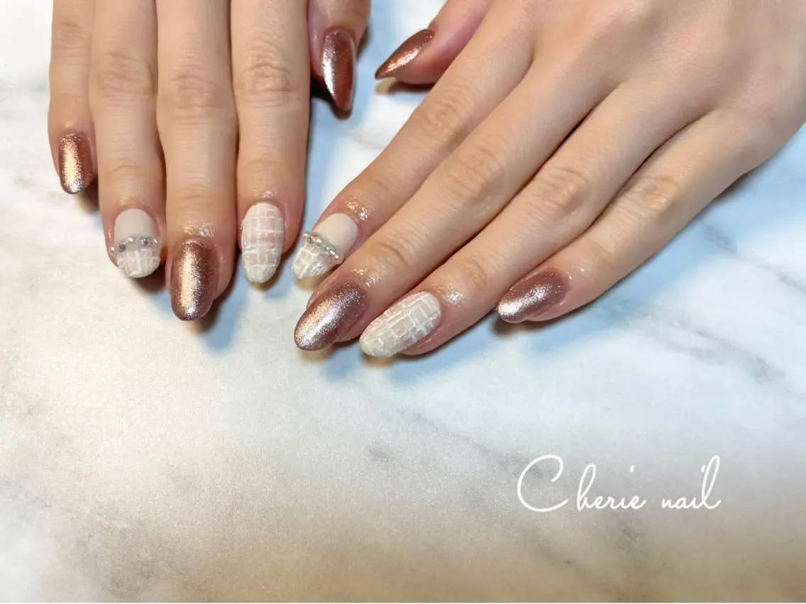 ネイル ツイードネイル ハンドネイル Cherienail yunaのネイルデザイン