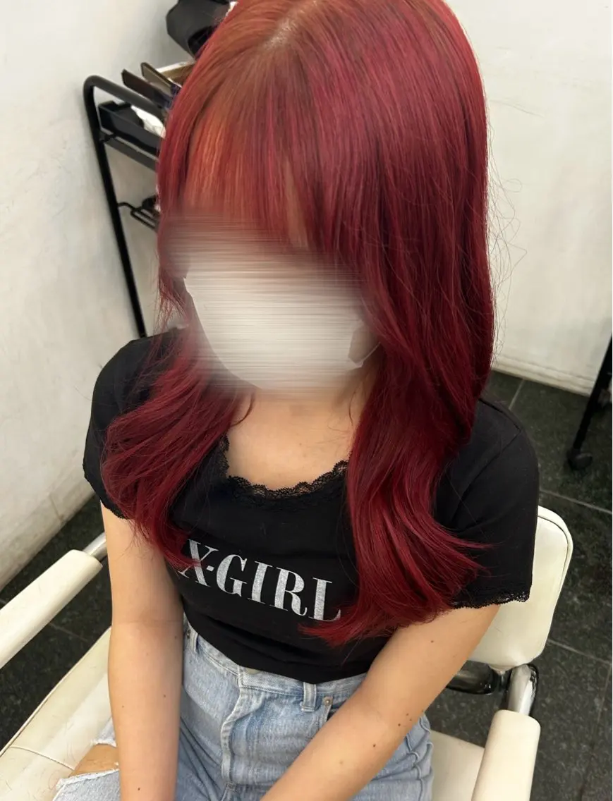 ロング カラー レッドカラー ヘアカラー ガーリー×韓国🎀 ⟡.·天野結良⟡.·のヘアスタイル