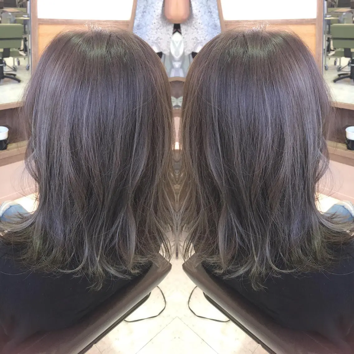 セミロング カラー グレージュ ハイライトカラー ハイライト 青木 茂樹⭐️ 透明感カラーのヘアスタイル