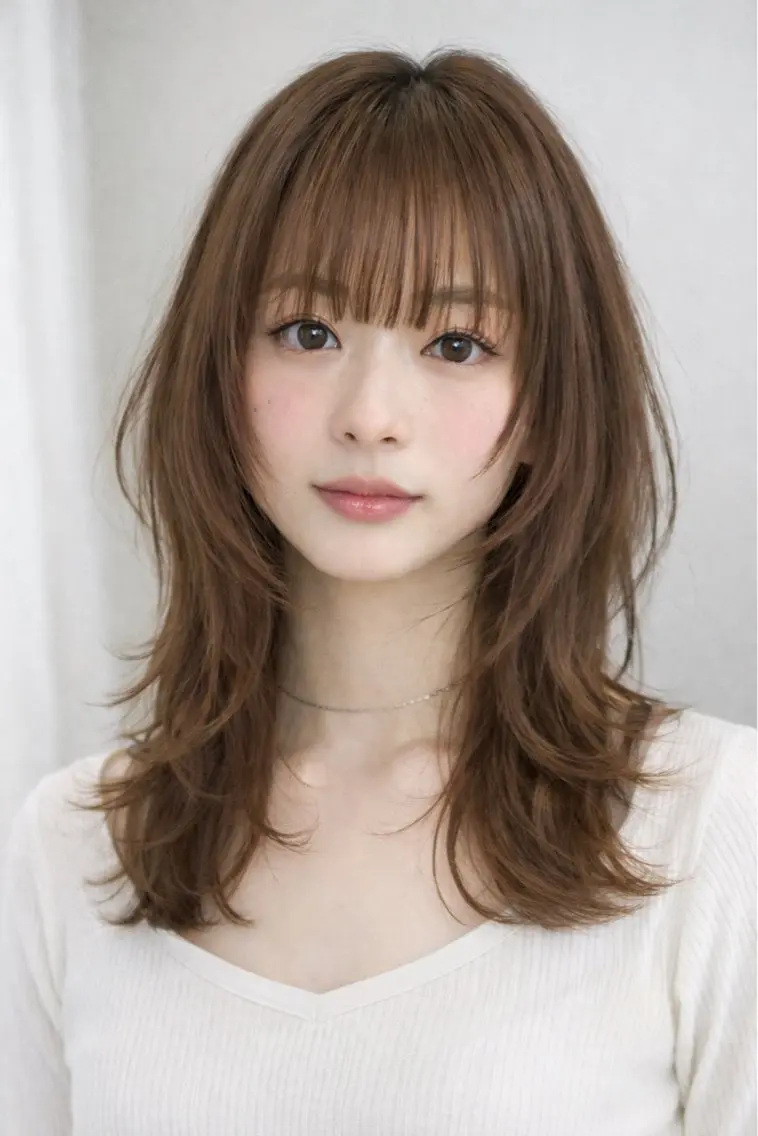 ミディアム ハッシュカット レイヤーカット カット 伊東 咲織のヘアスタイル