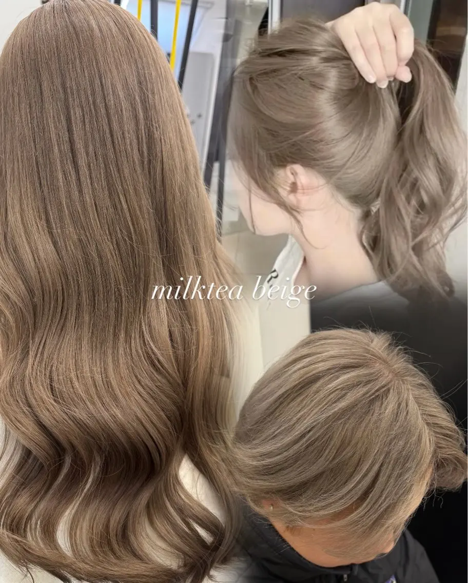 ロング カラー ベージュカラー ミルクティーベージュ ヘアカラー 渋谷髪質改善/縮毛 矯正/かすが🪽🫧のヘアスタイル