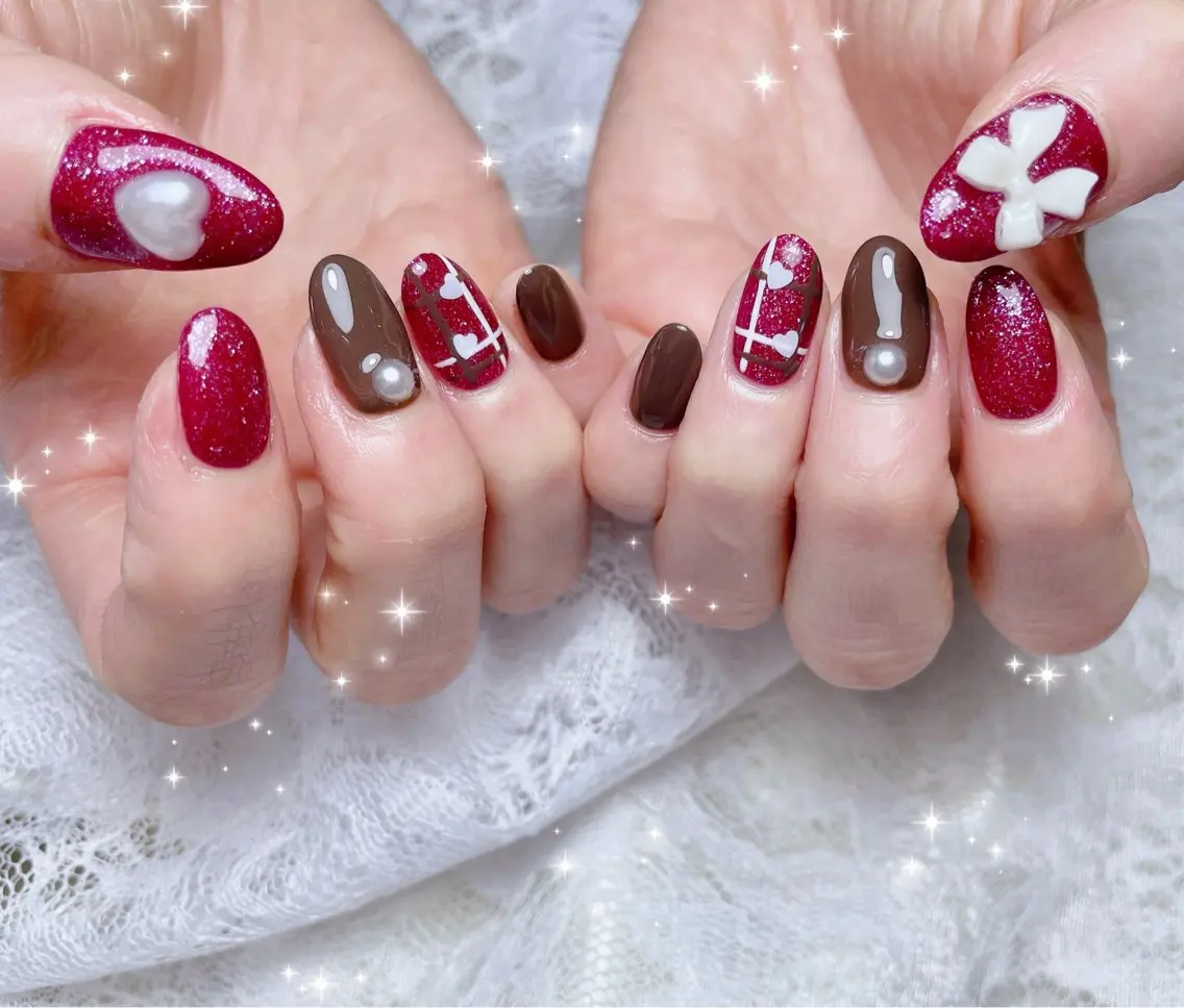 ネイル バレンタイン ハンドネイル FLARE NAIL フレアネイルのネイルデザイン