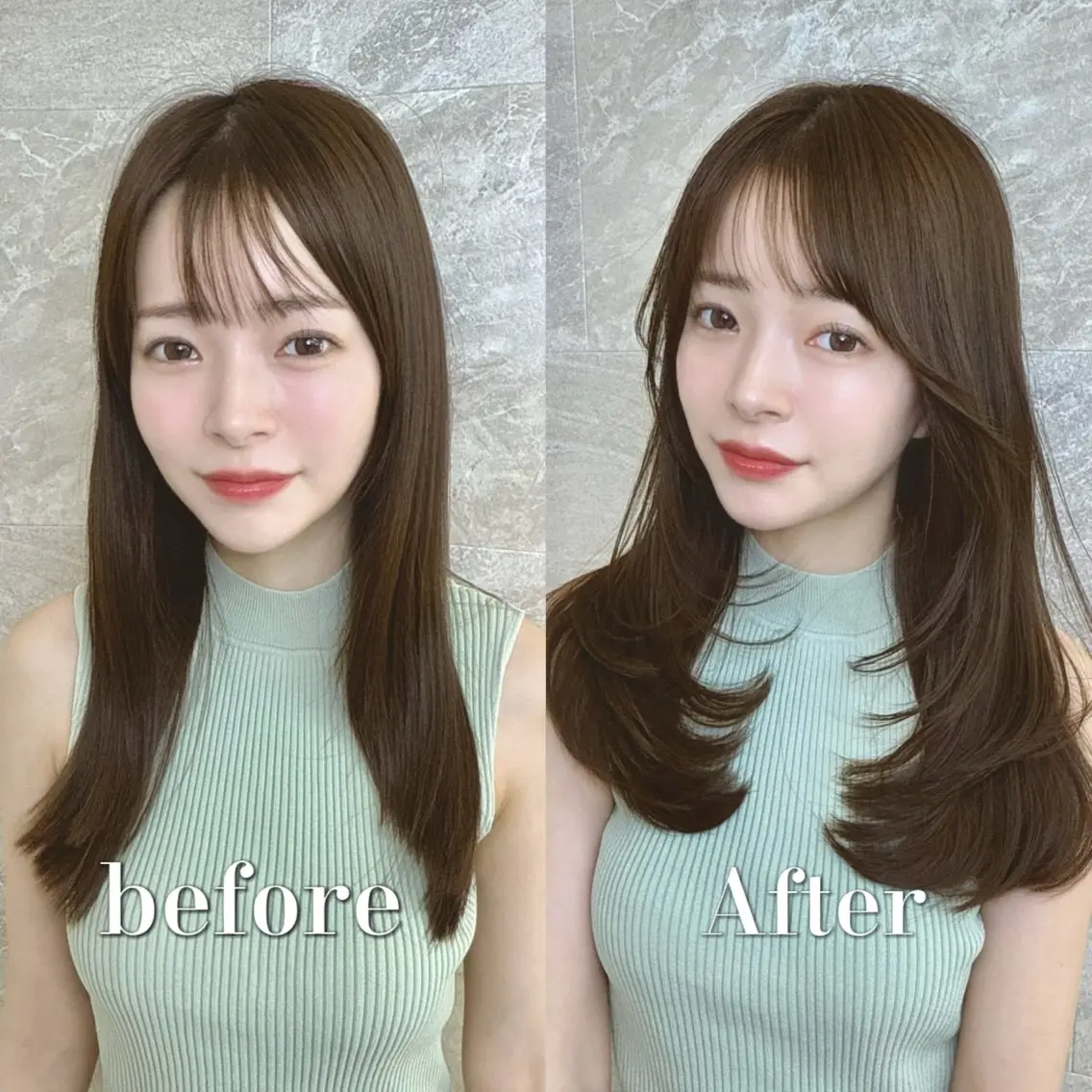 セミロング カット ヘアカラー ボブ×透明感カラー 🪽/池袋/優愛🎀のヘアスタイル