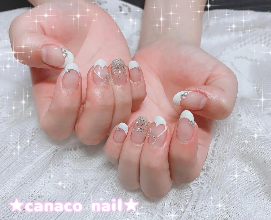 ネイル アートネイル フレンチネイル ジェルネイル ガーリー ハート ハンドネイル ハンドケア ベテランネイル cnc nailのネイルデザイン