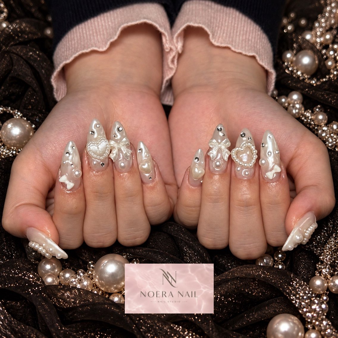 ネイル 長さ出し キラキラネイル 韓国ネイル ロングネイル 持ち込み ハンドネイル ハンドケア NOERA NAIL チップ長さ出し大塚店のネイルデザイン