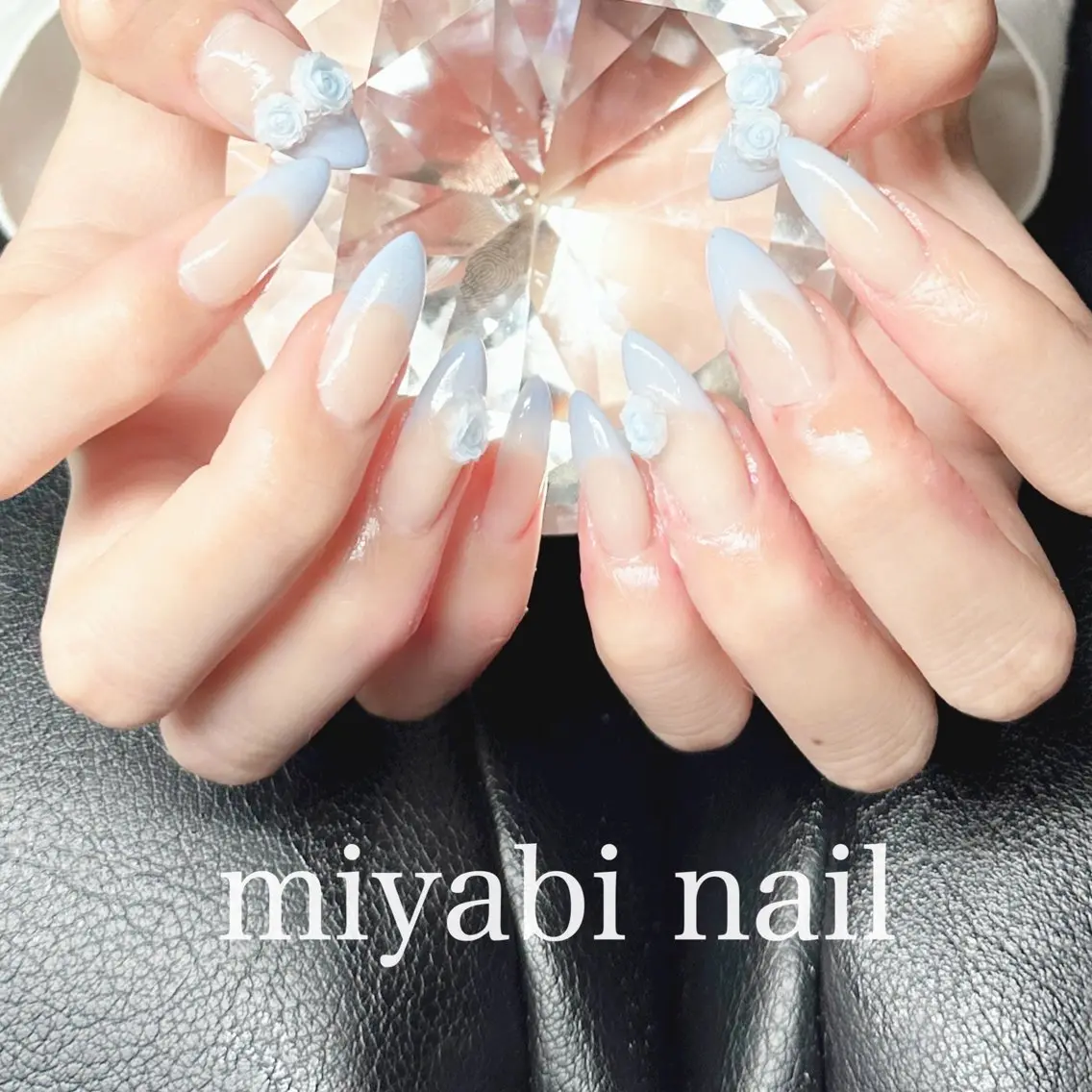 ネイル ブルー フレンチネイル ジェルネイル ロングネイル 持ち込み ハンドネイル miyabi nail 桂川駅近くのネイルデザイン