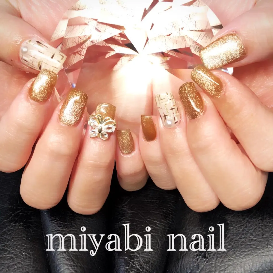 ネイル アートネイル ジェルネイル ゴールド マグネットネイル 持ち込み ハンドネイル miyabi nail 桂川駅近くのネイルデザイン