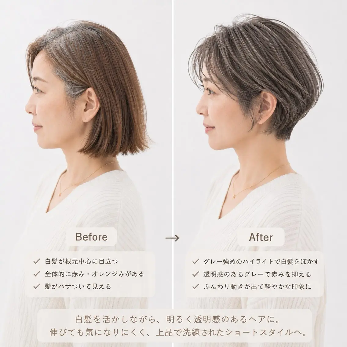 ショート カラー カット ヘアカラー 白髪ぼかし×ショート 天王町×玉山直哉のヘアスタイル
