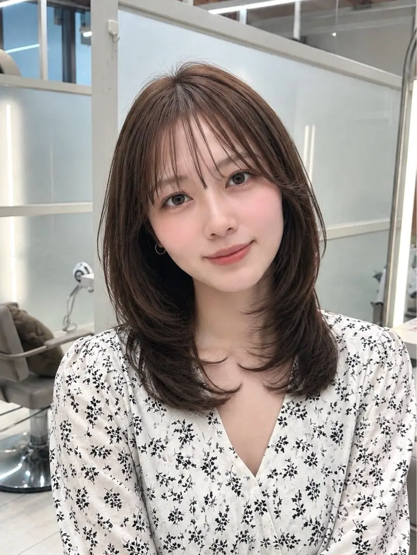 ミディアム カラー カット ヘアカラー トリートメント かなこ/ミディアム レイヤー/ワンカールのヘアスタイル